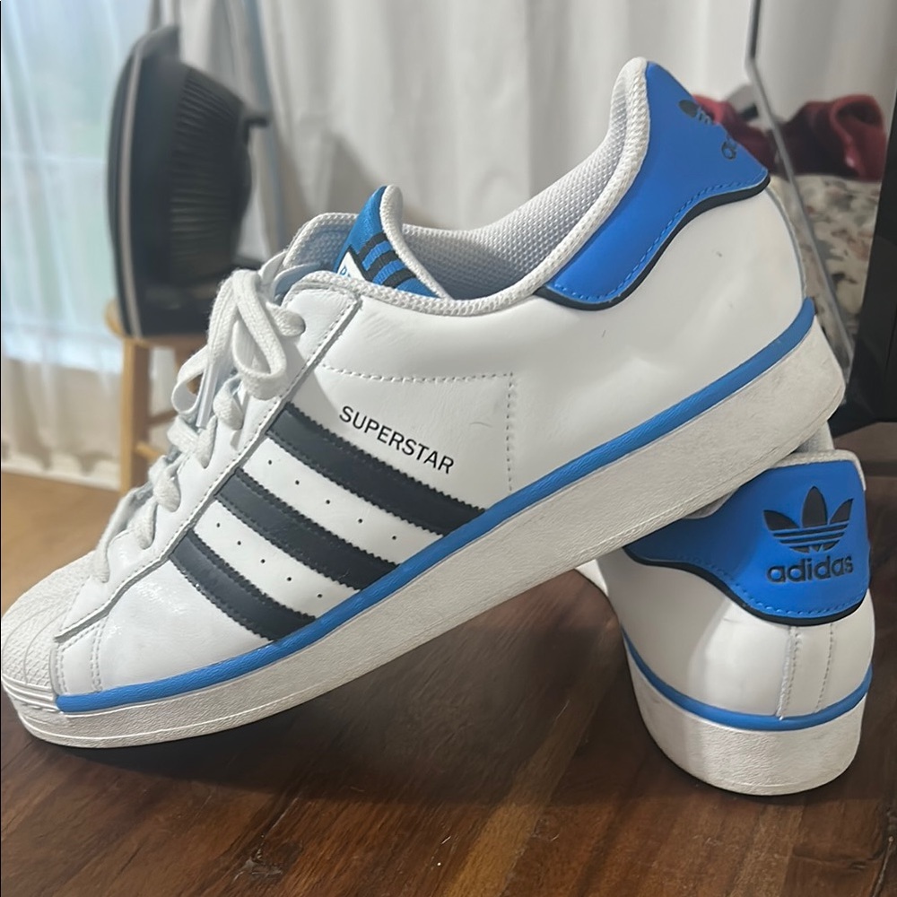Adidas Superstar White and Blue Sneakers